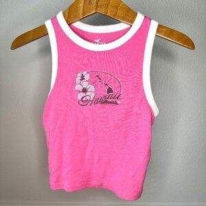 Hollister Floral Ringer Tank  Hibiscus / Y2K Girl Vibe  Size XS  Graphic Vintage